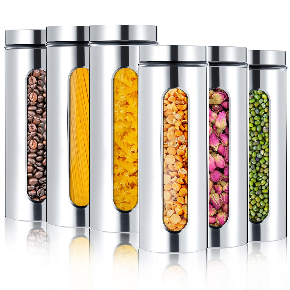 6 Pack 60 oz Airtight Stainless Steel Kitchen Canisters (6 Count)