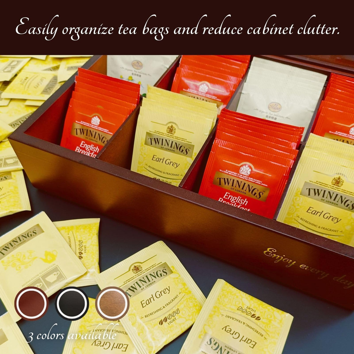 BJOYFUL&LOVED Wooden Tea Box with Glass Lid