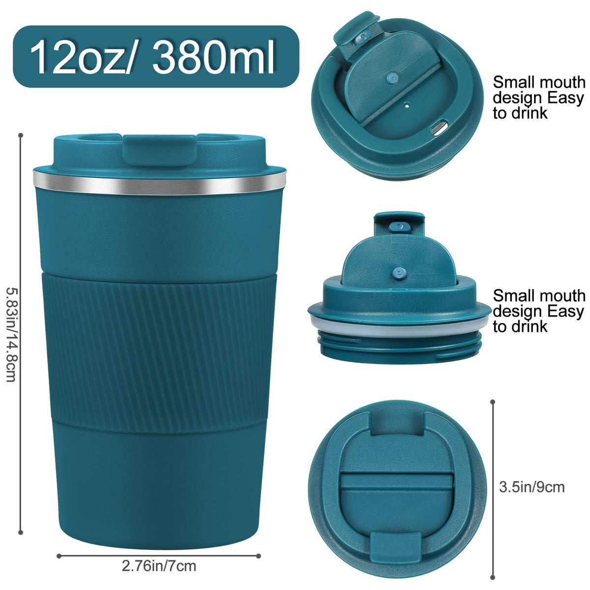 6 Pcs 12 oz Travel Coffee Mug with Lid Leakproof Coffee Tumbler Bulk Insulated Cup Stainless Steel Mug Reusable for Hot Cold Drink Tea (6 Count)