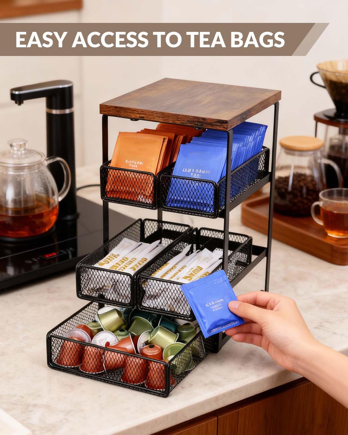 Tea Bag Organizer with 5 Drawers