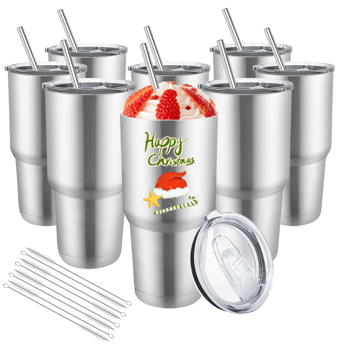 8 Pack Stainless Steel Insulated Tumbler with Lids and Straws Bulk Double Wall Vacuum Insulated Coffee Travel Tumbler for DIY Gift (8 Count)