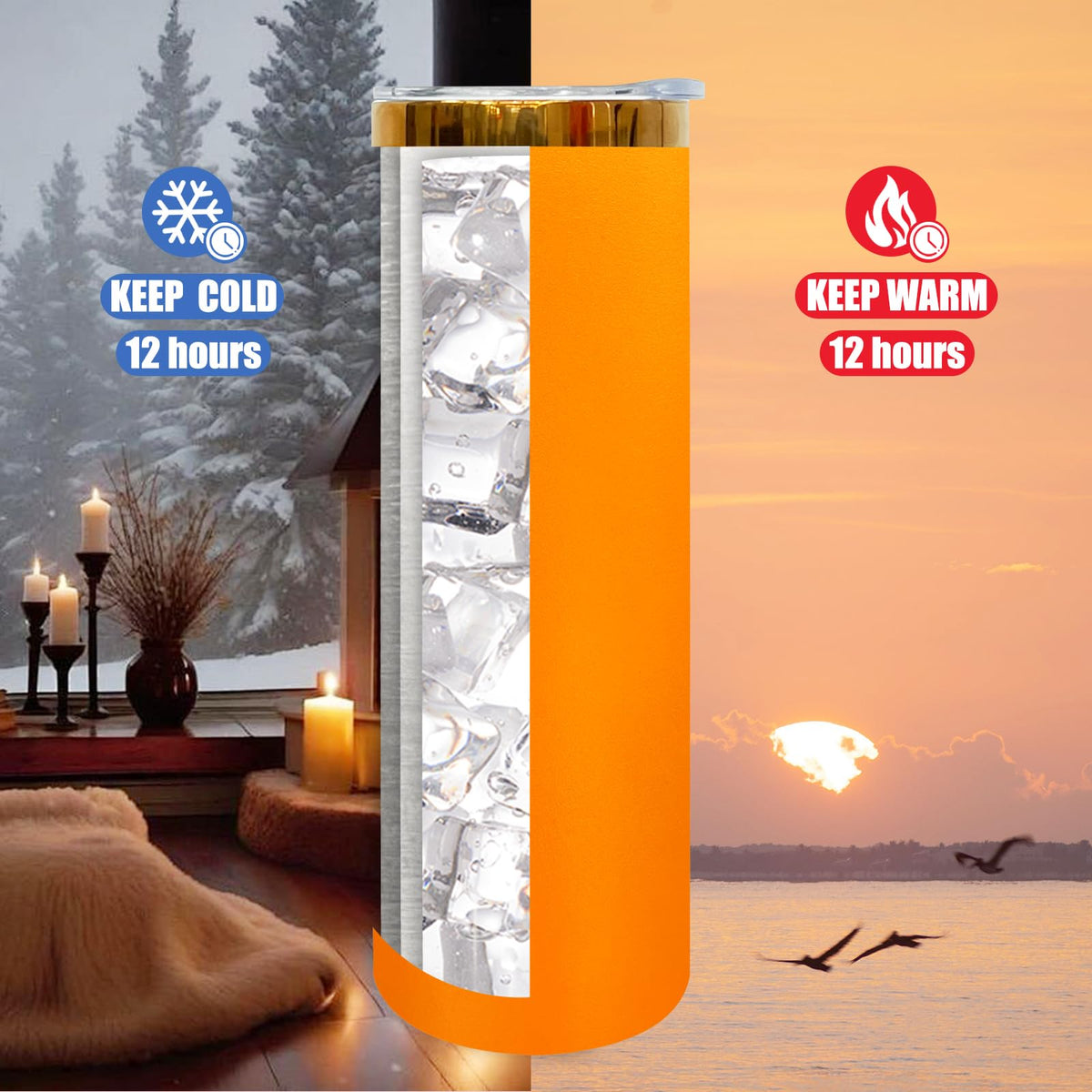 20 oz Skinny Tumblers Bulk With Lid and Straw Orange (4 Count)
