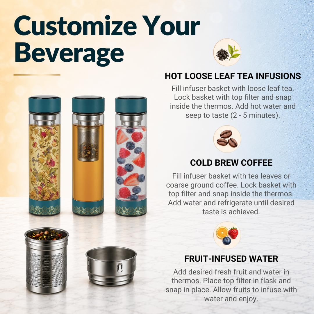 Tea Infuser for Loose Leaf Tea Smart Water Bottle with Fahrenheit Temperature Display