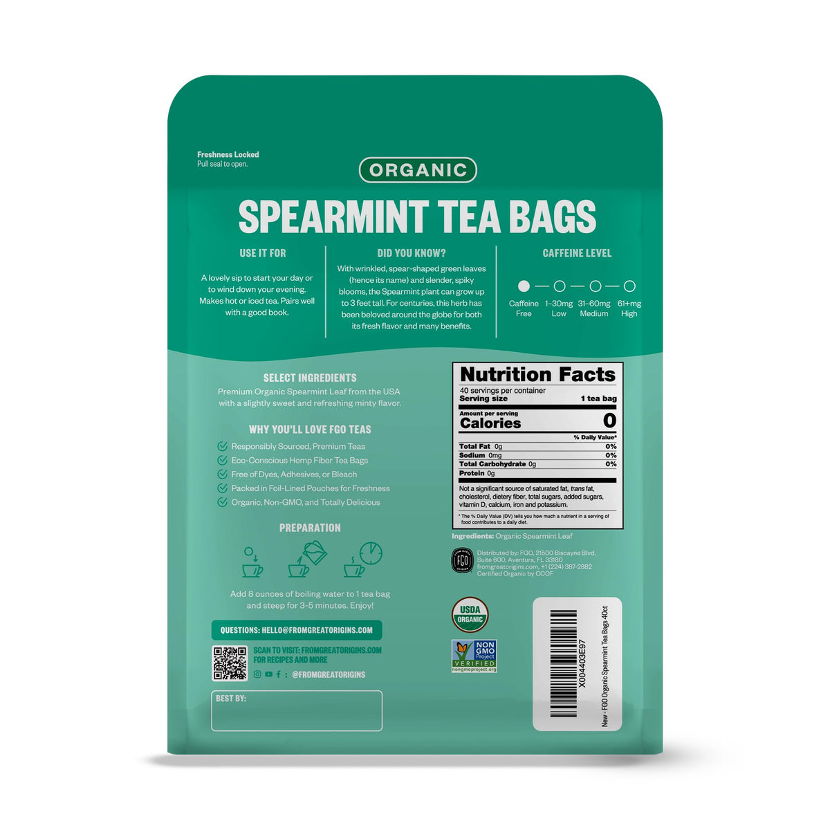 Organic Spearmint Leaf Herbal Tea (40 Count)