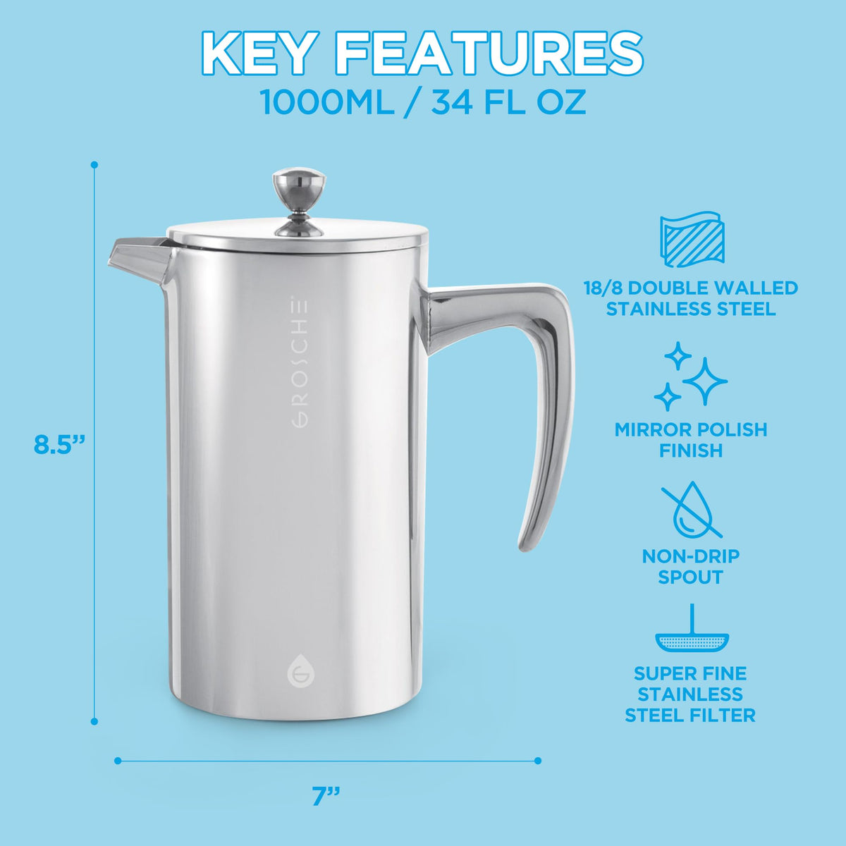 Dublin Double Wall Stainless Steel French Press