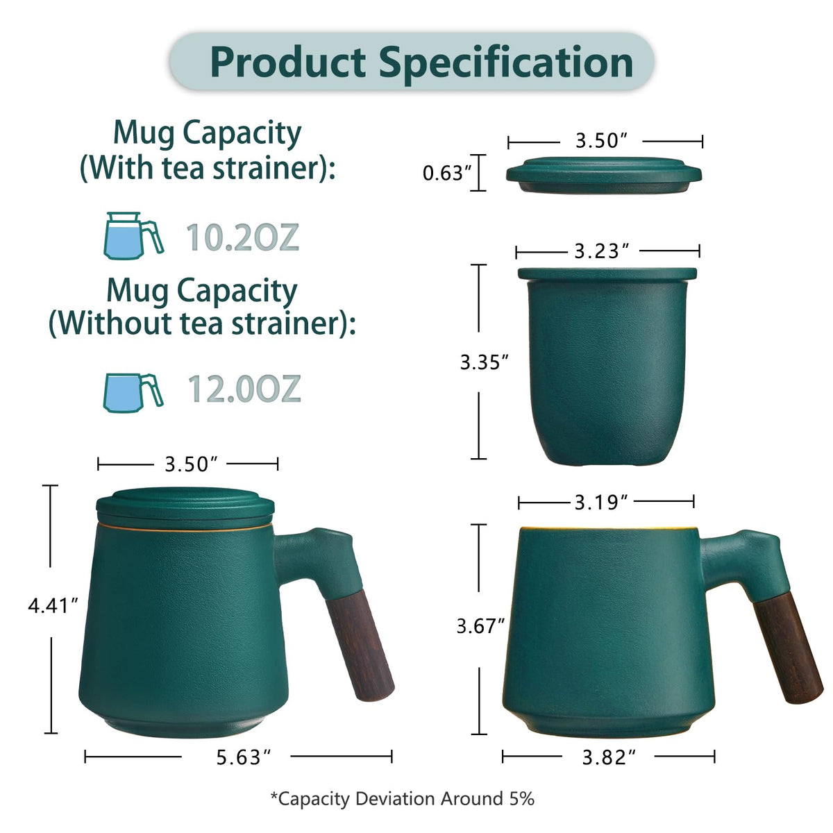 Tea Mug with Infuser and Lid for Loose Tea Diffusers