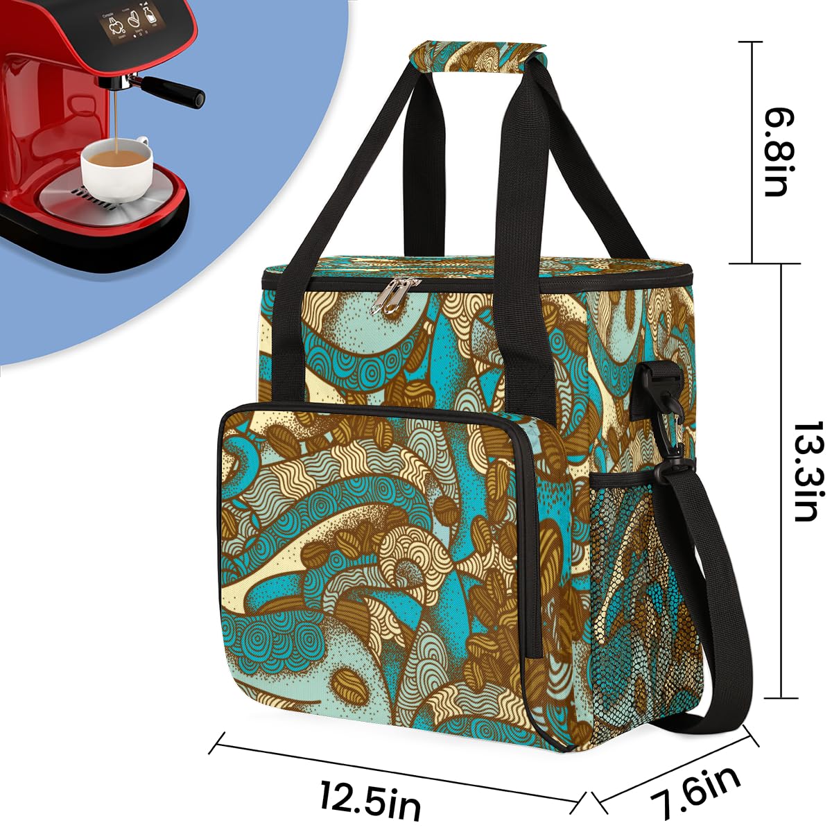 Vintage Boho Coffee Bean Maker Carring Bag Travel Carrying Storage Tote Compatible with Keurig K