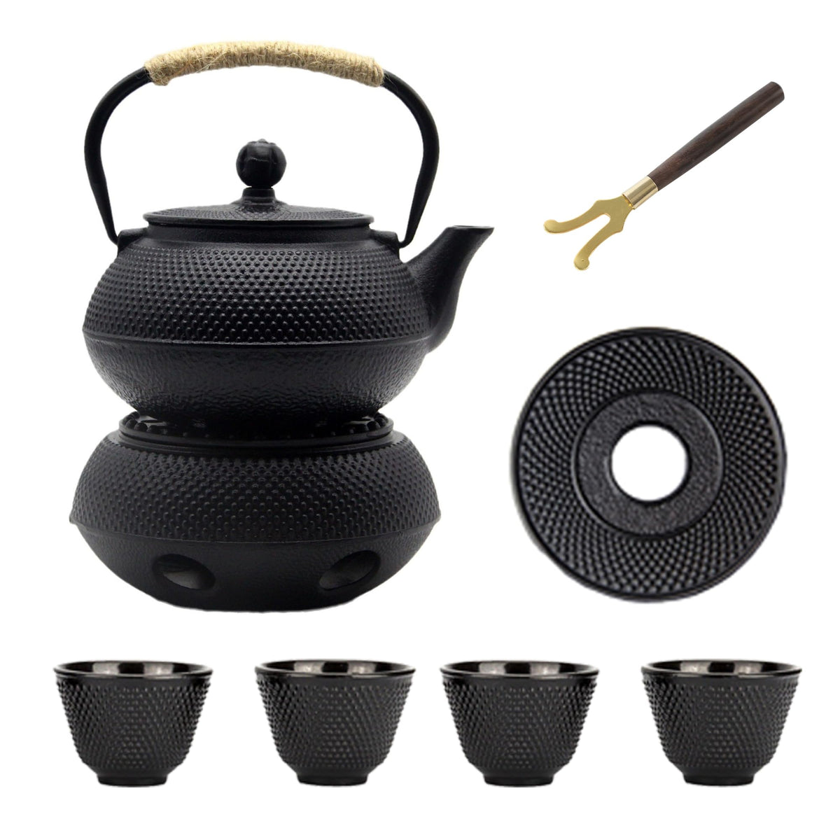 20.3oz Small Cast Iron Teapot Set with Warmer