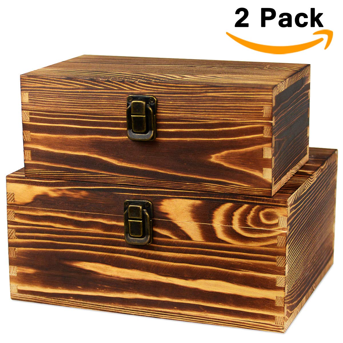 Wood Boxes Wooden Storage Box Treasure Chest Memory Hobby Preservation Rustic Decorative Archival Organizer with Latch Lock for Jewelry Keepsake Gadget Trinkets Letter Cash Tea Photo 2 Pack