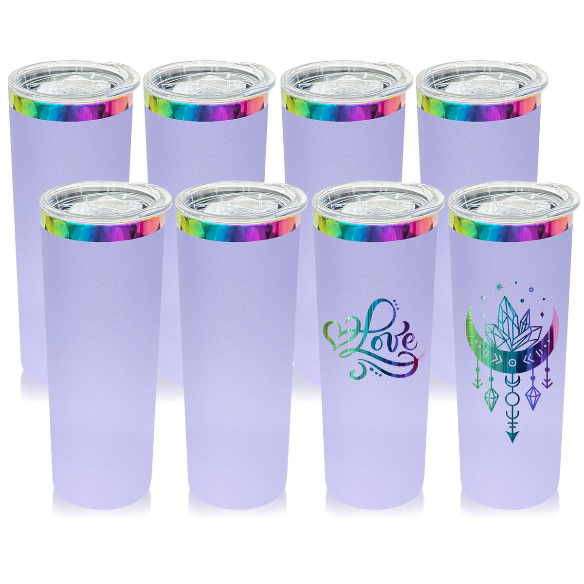 20 oz Skinny Tumblers Bulk With Lid and Straw Purple (8 Count)