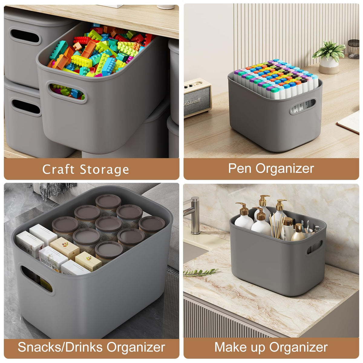 6 Pack Grey Storage Bins with Lids Stackable Storage Container for Organizing (6 Count)