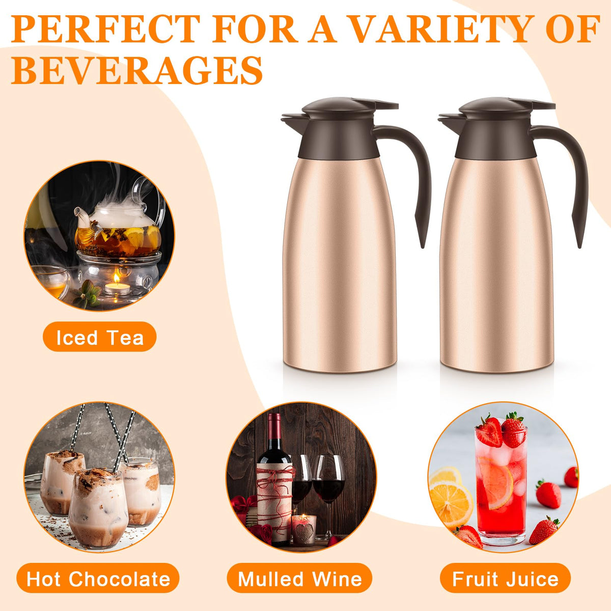 2 Pcs Thermal Coffee Carafe Insulated Stainless Steel Coffee Carafe for Hot Liquid Vacuum Thermal Pot Creamer Pitcher Dispenser with Brushes Keeping Hot Water Milk