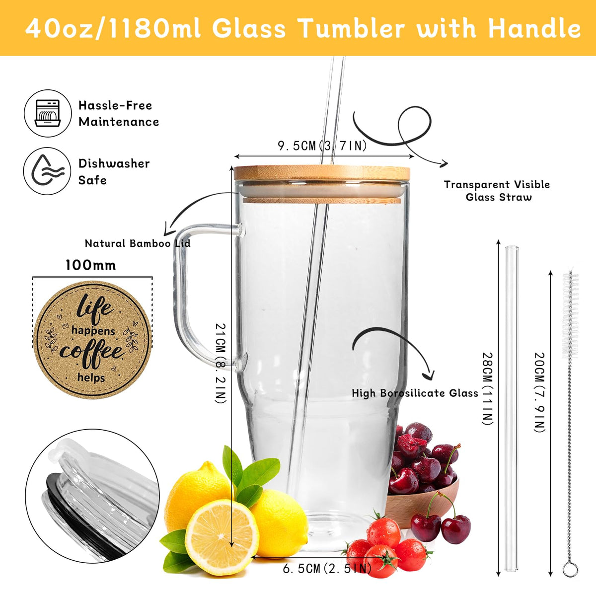 Glass Cups with Lids and Straws