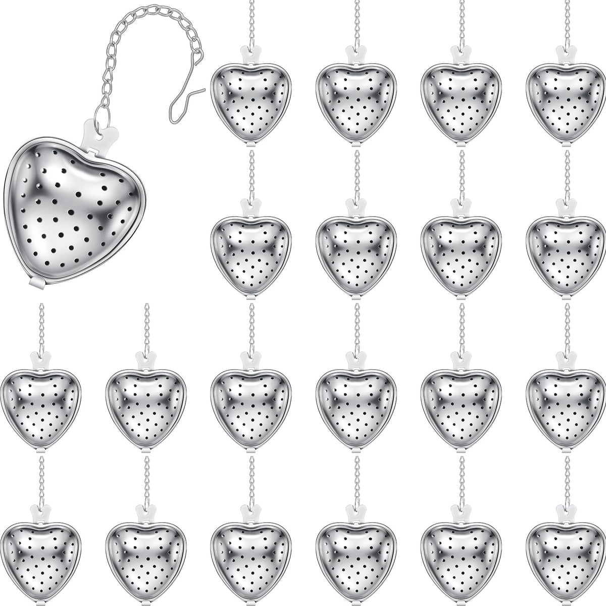 25 Pcs Heart Tea Strainer Stainless Steel Ball Infuser Loose Leaf Steeper Interval Diffuser Mesh Filters with Extended Chain Hook for Cup Bottle Tea Party Wedding Bridal Shower