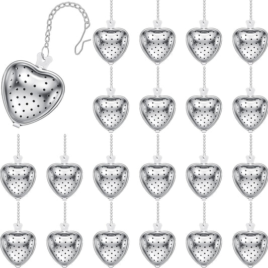 25 Pcs Heart Tea Strainer Stainless Steel Ball Infuser Loose Leaf Steeper Interval Diffuser Mesh Filters with Extended Chain Hook for Cup Bottle Tea Party Wedding Bridal Shower