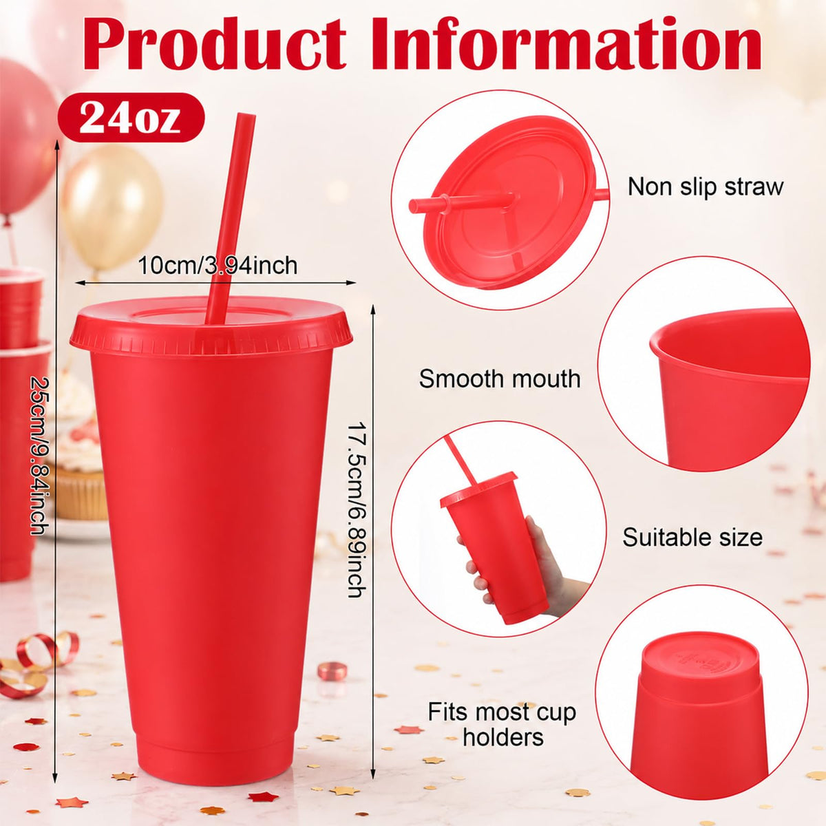 60 Pack Plastic Cups with Lids Straws (60 Count)