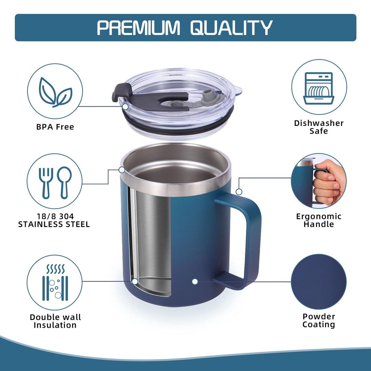12oz Insulated Leakproof Coffee Mug with Flip & Straw Lid Bulk 2 Pack (2 Count)