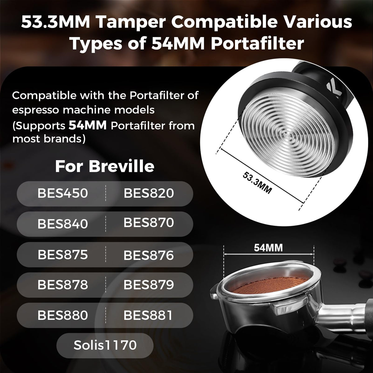 53.3MM V6 Impact Espresso Tamper with Sound Feedback