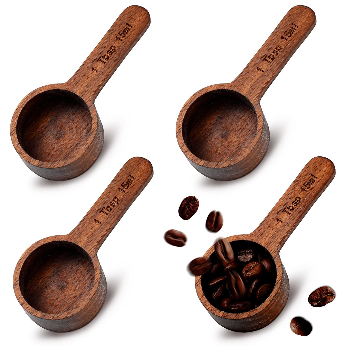 4 Pcs Coffee Wooden Scoop for Canisters Jars 15ml 1 Tablespoon (4 Count)