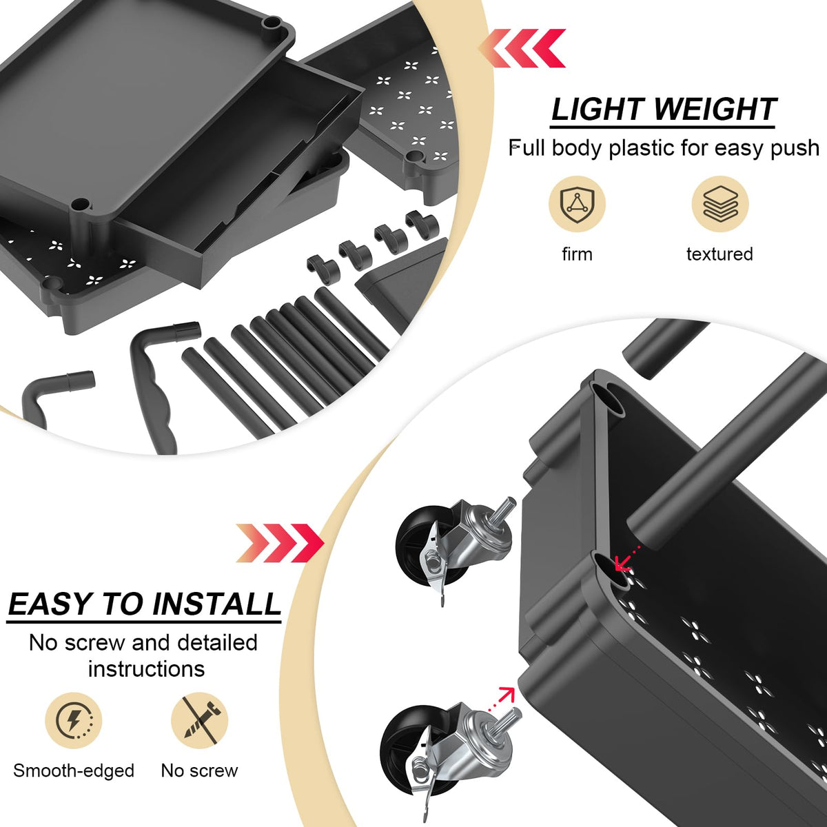 4 Tier Rolling Utility Cart Organizer with Removable Drawer