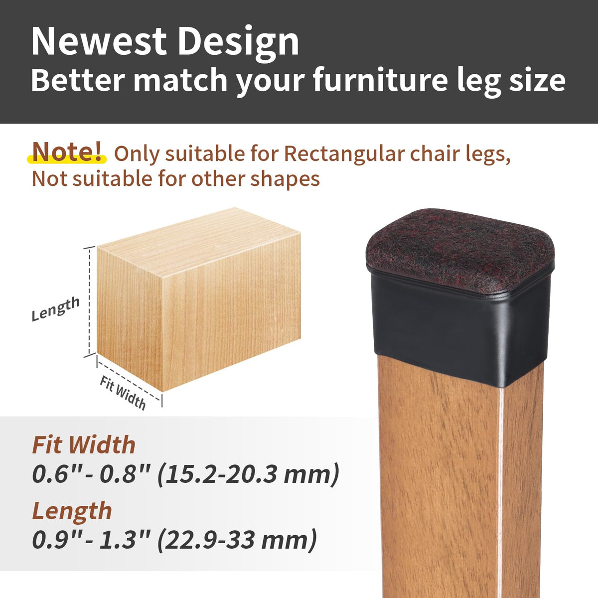 16 Pcs Rectangle Black Felt Chair Leg Floor Protectors for Hardwood Floors (16 Count)