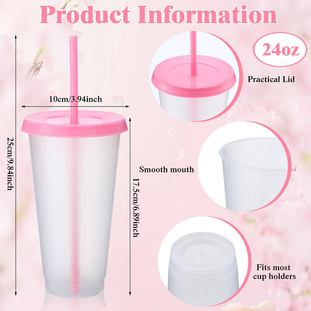 60 Pack Tumbler with Straw and Lid Cups for Gifts Glitter Plastic Coffee Cups 24 (60 Count)