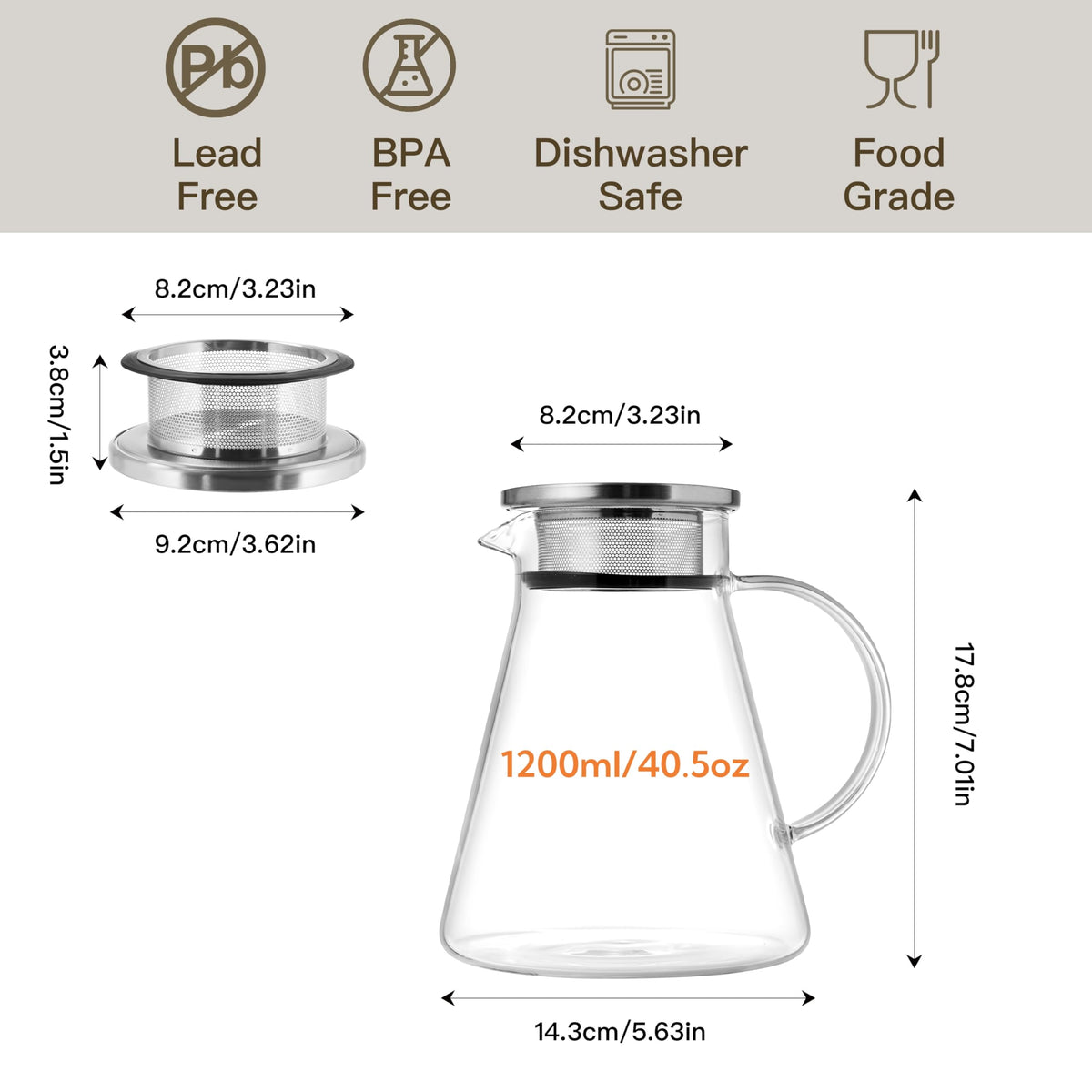 40oz 1200ml Glass Teapot Stovetop Safe