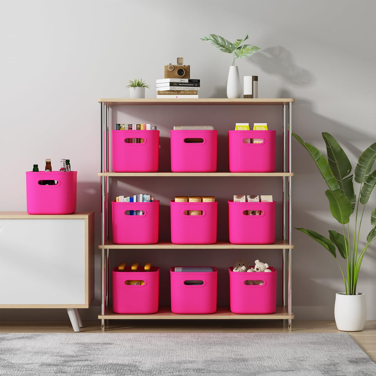 6 Pack Pink Storage Bins with Lids Stackable Storage Container for Organizing (6 Count)
