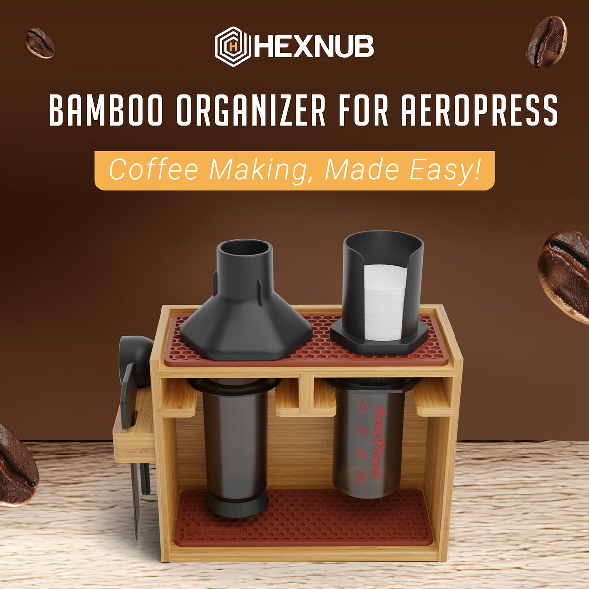 Organizer Stand for AeroPress Bamboo Coffee Caddy Original Brown