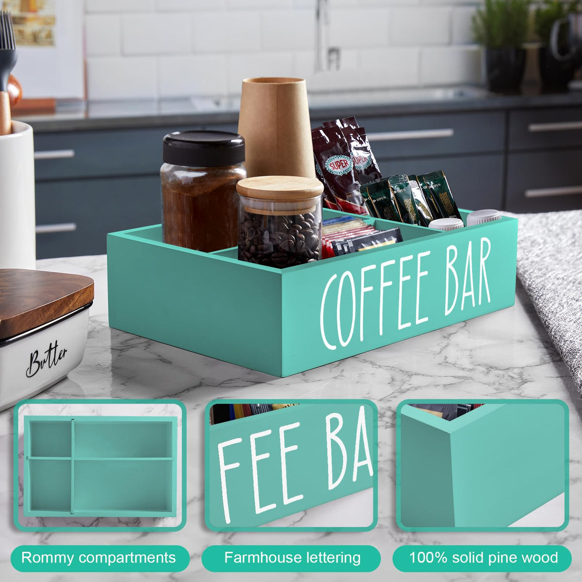 Turquoise Coffee Station Organizer with Removable Dividers