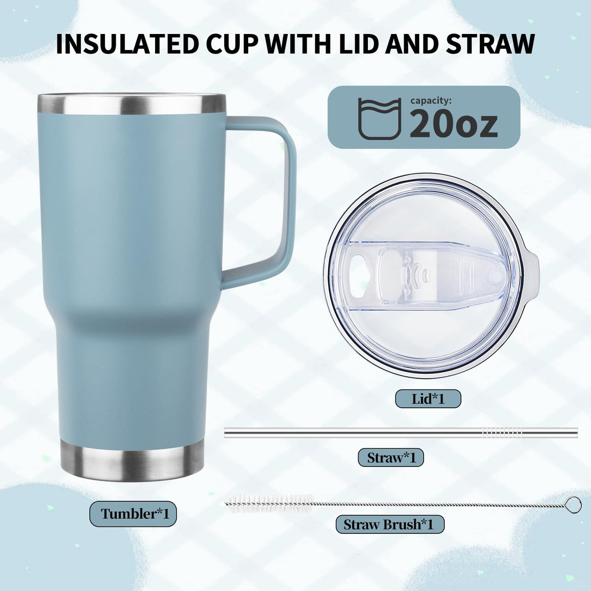 20oz Insulated Tumbler with Handle Stainless Steel Travel Coffee Mug with Lid and Straw Double Wall Vacuum Leak