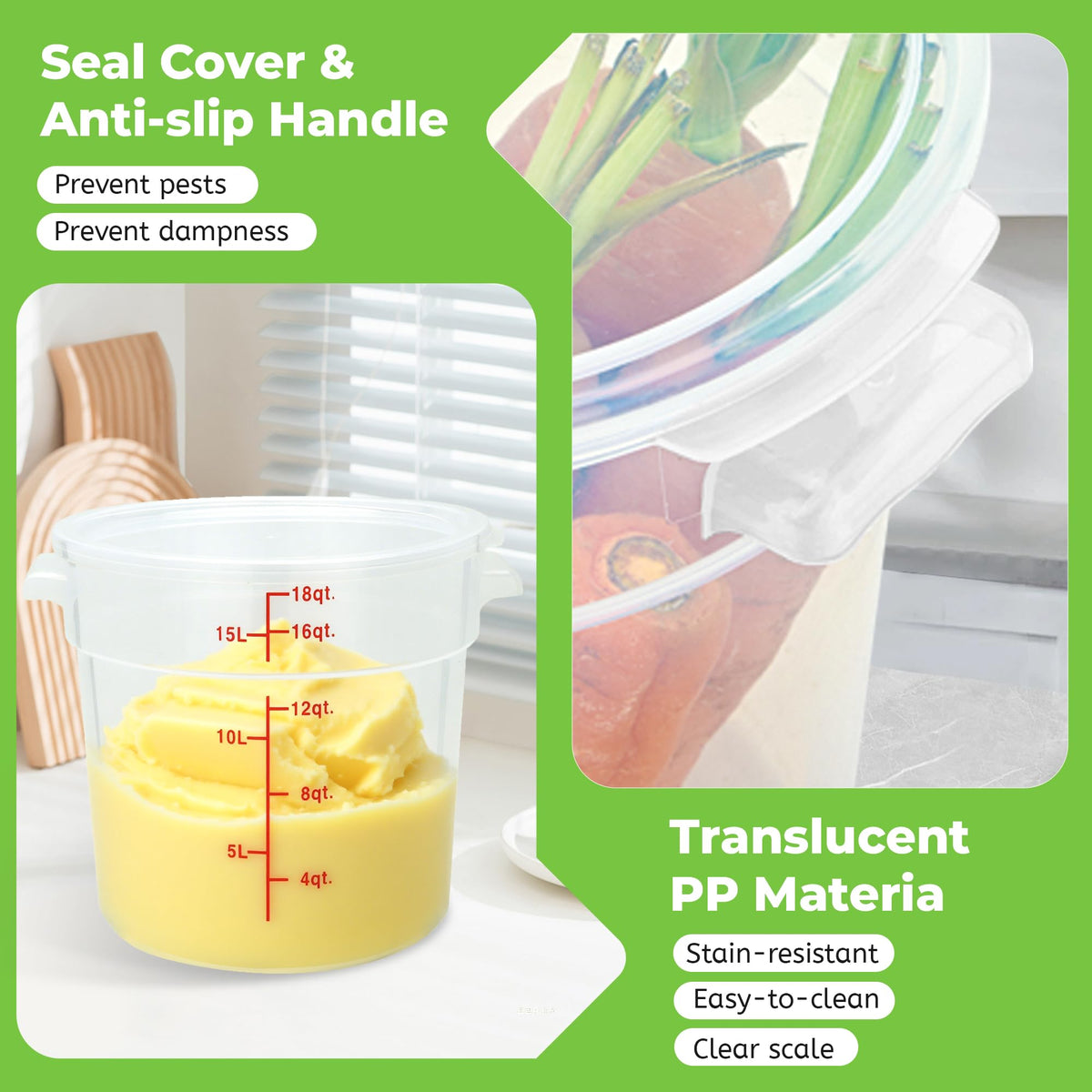4 Pack 18 Qt Round Food Storage Containers with Lids (4 Count)