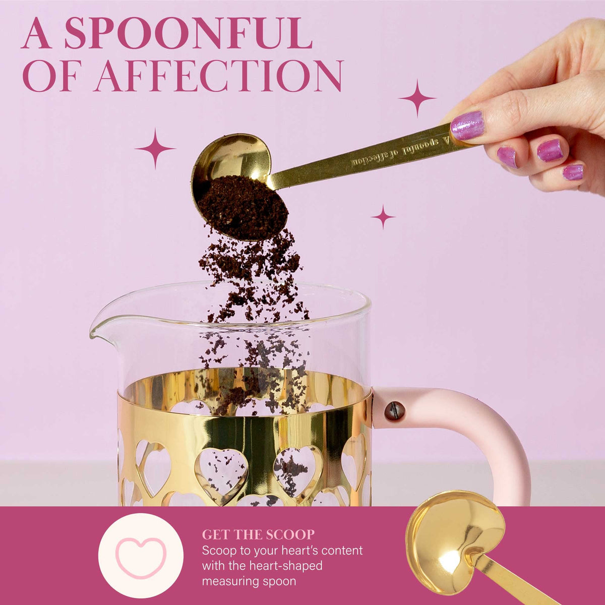 French Press Coffee Maker With Heart Shaped Measuring Scoop