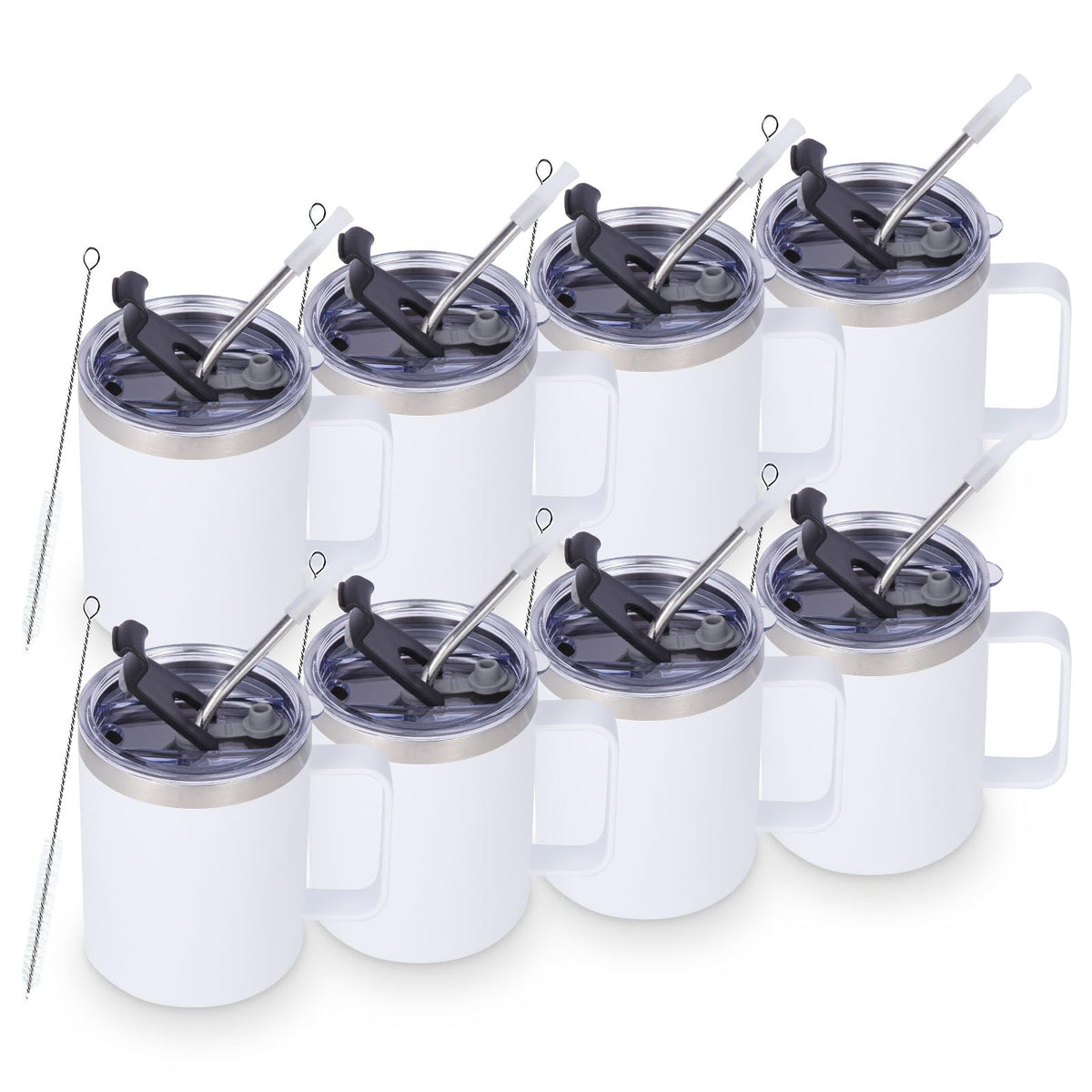 12oz Insulated Leakproof Coffee Mug with Flip & Straw Lid Bulk 8 Pack (8 Count)