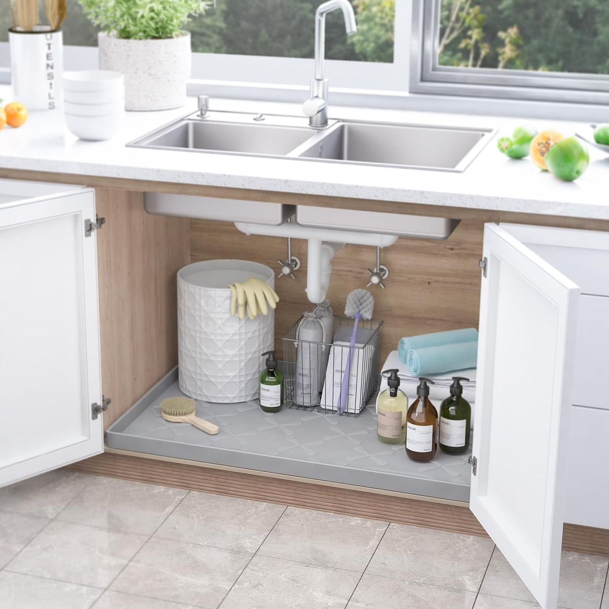Waterproof Under Sink Mat 25" x 22" Silicone Mat Cabinet Protector