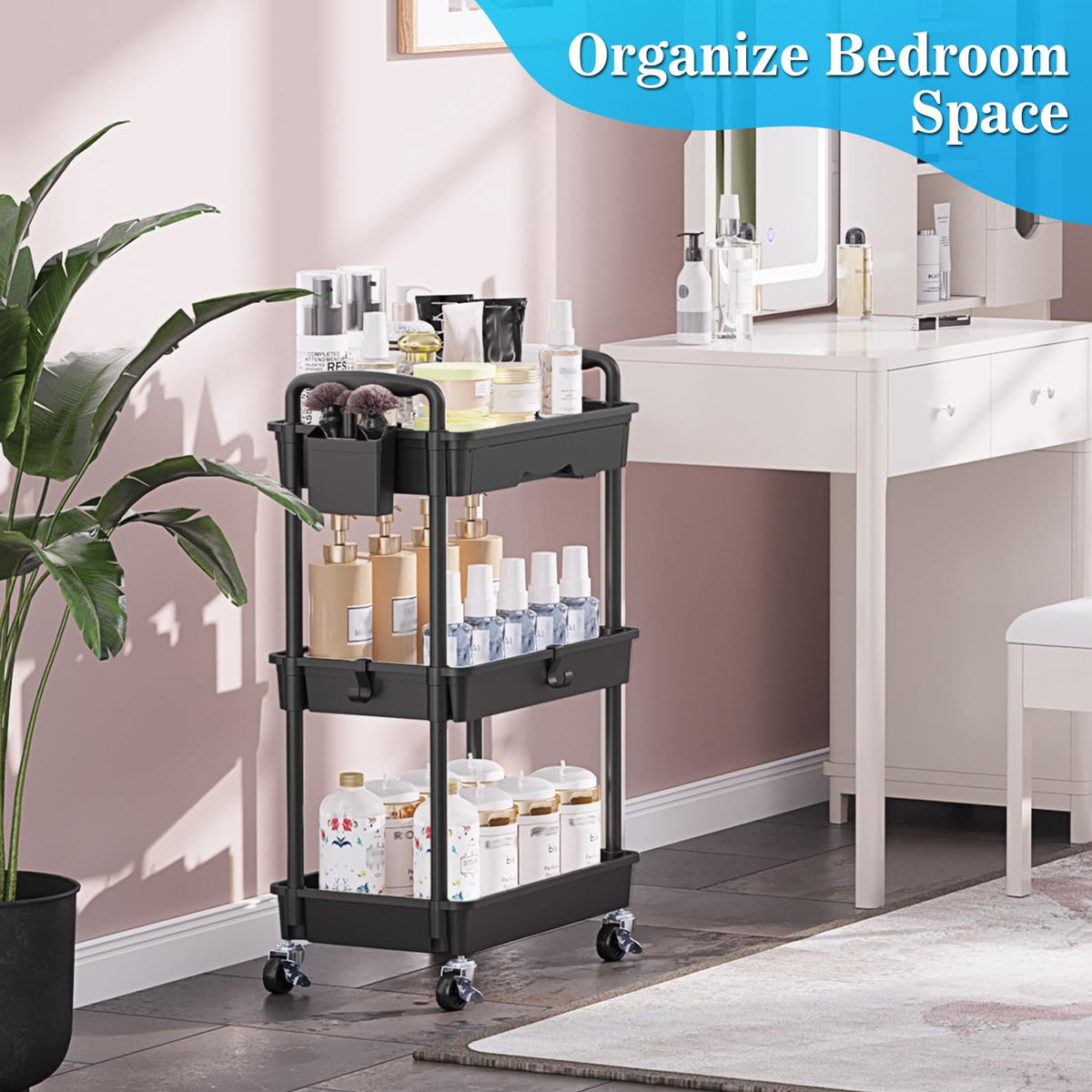 3 Tier Rolling Cart with Drawer