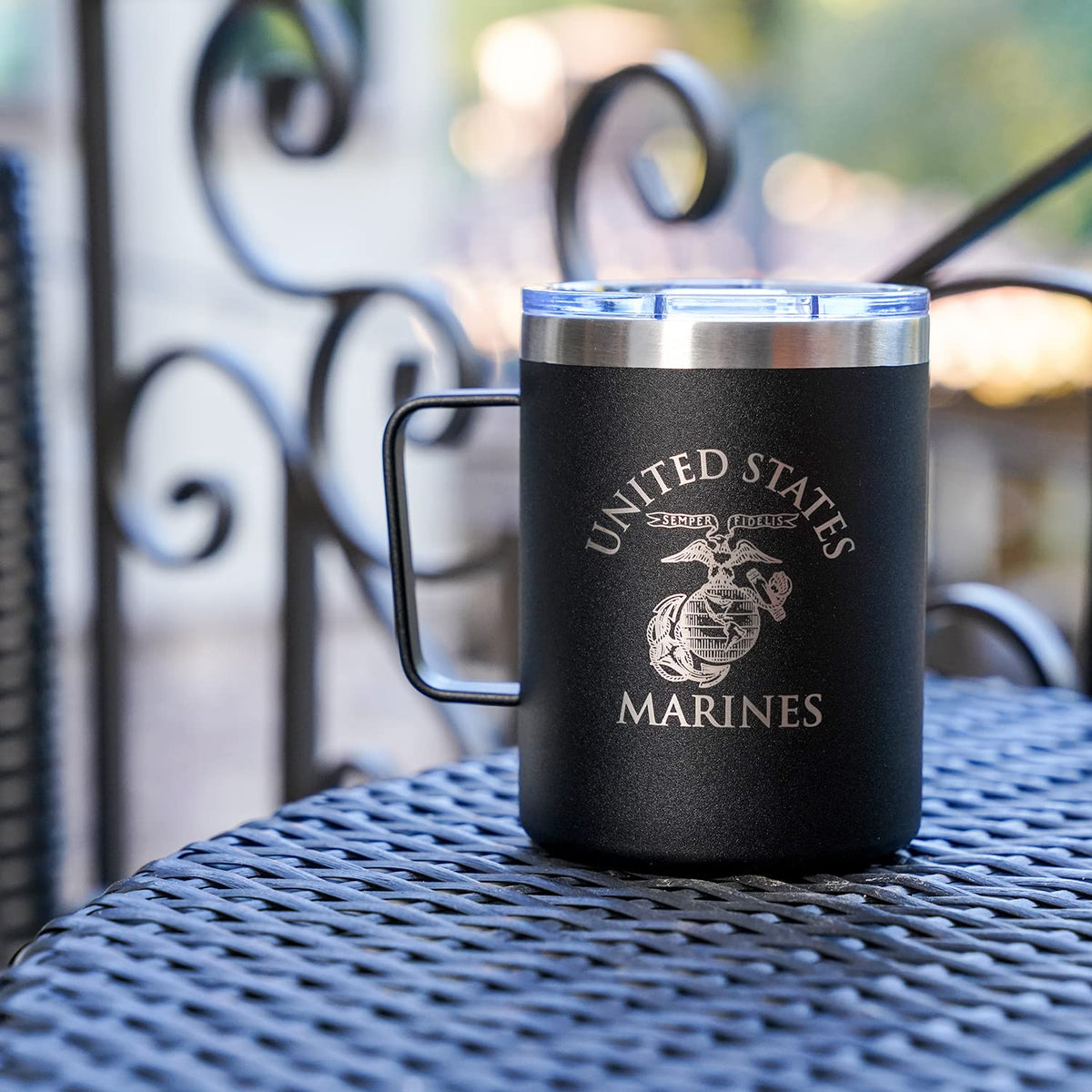USMC 12oz Black Double Wall Vacuum Insulated Stainless Steel Marine Corps Coffee Tumbler Travel Mug