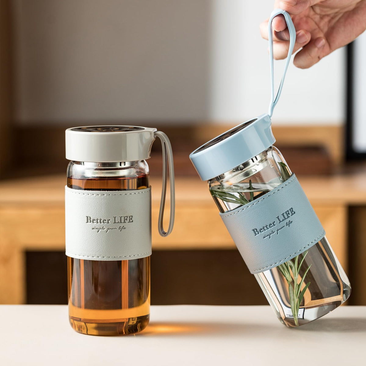 Glass Tea Bottle 16 oz Drinking Bottle with Non