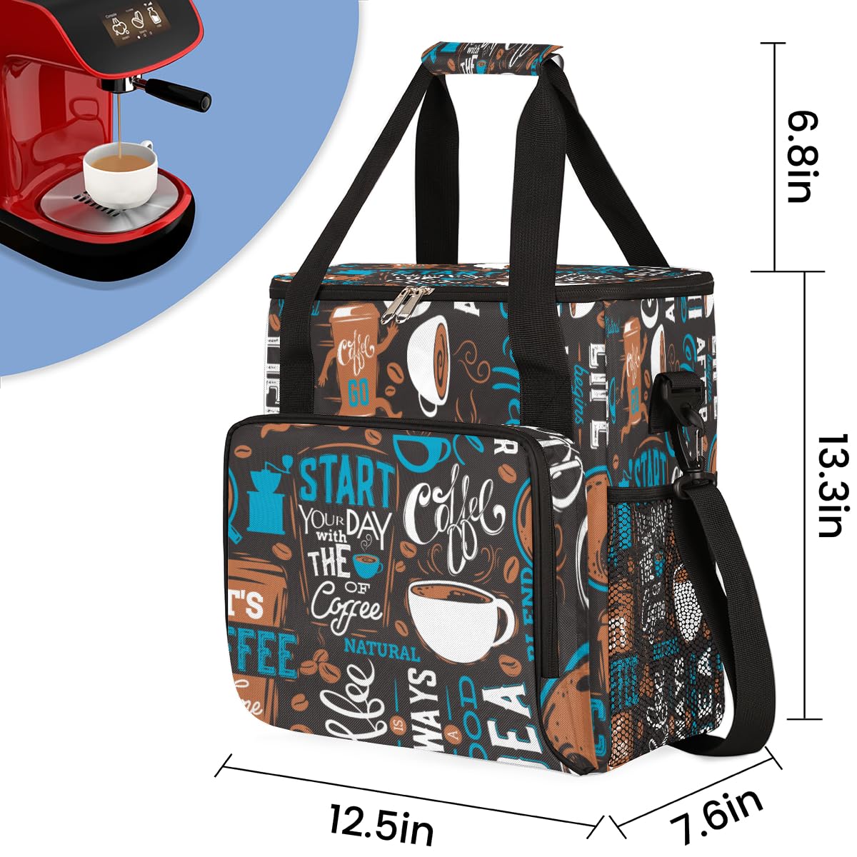 Blue Coffee Cafe Maker Carrying Bag Travel Case Compatible with Keurig K