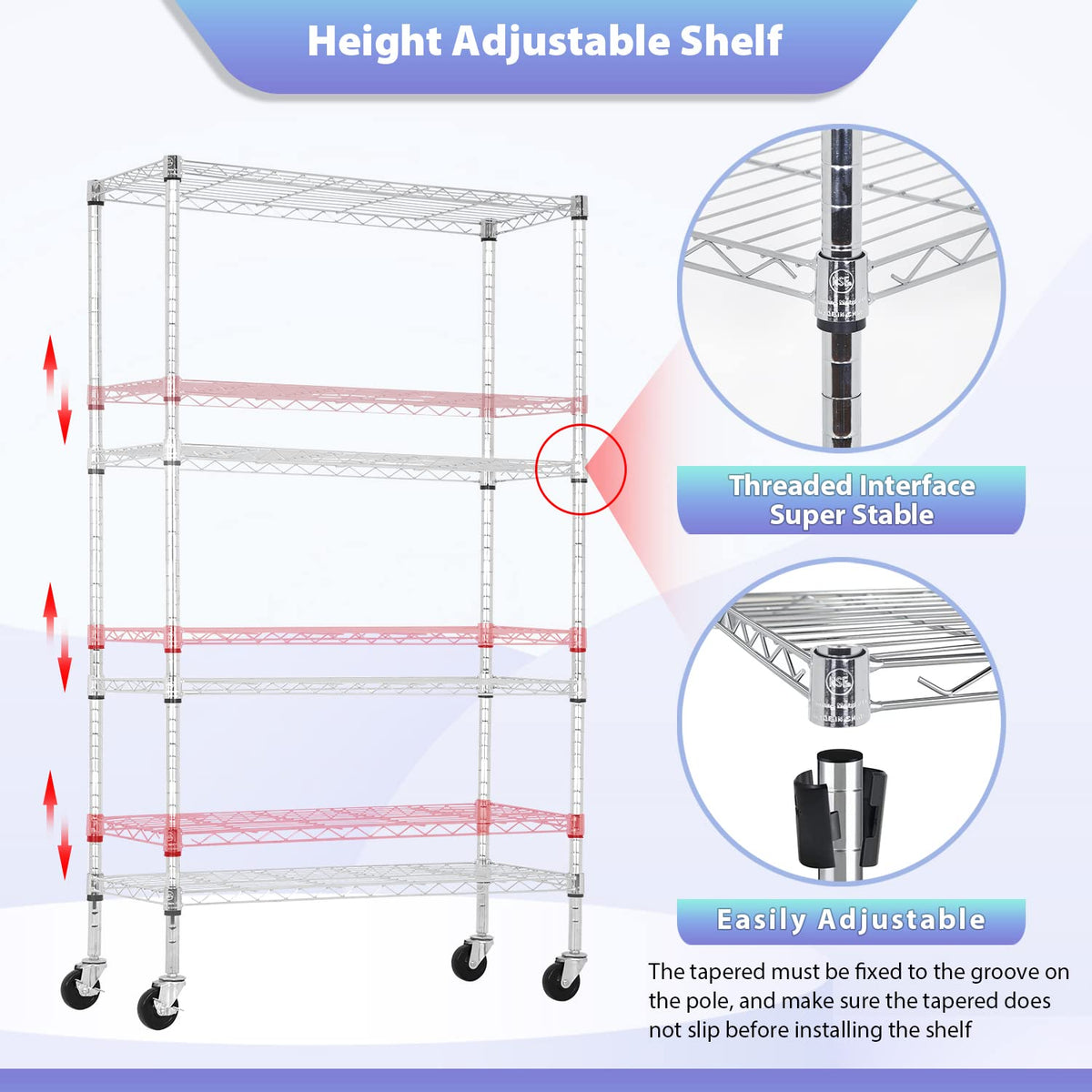 4 Tier Wire Shelving Storage Shelves Adjustable NSF Wire Shelf Heavy Duty Storage Shelving Unit on 3” Wheel Casters Commercial Metal Wire Rack 36L x 14W x 62H (4 Count)