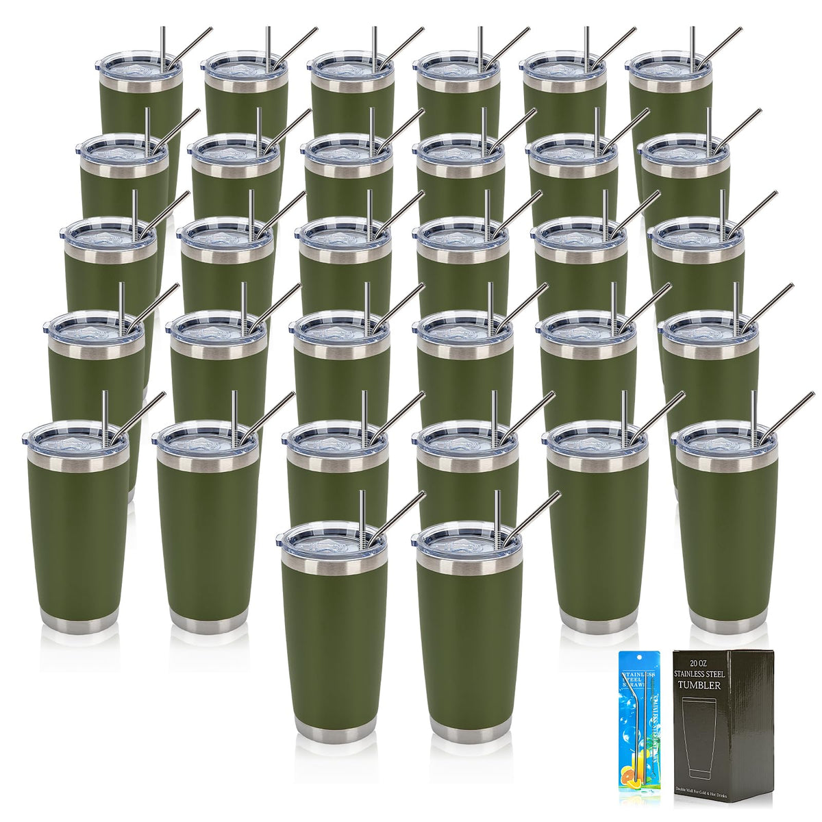 32 Pack 20oz Stainless Steel Insulated Bulk Tumblers with Lid&Straw (32 Count)