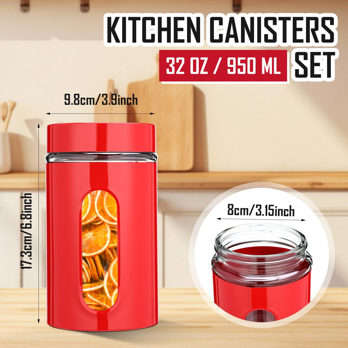 6 Pack Kitchen Canisters Set 20 oz Airtight Stainless Steel Canister Food Storage Container with Window Glass (6 Count)