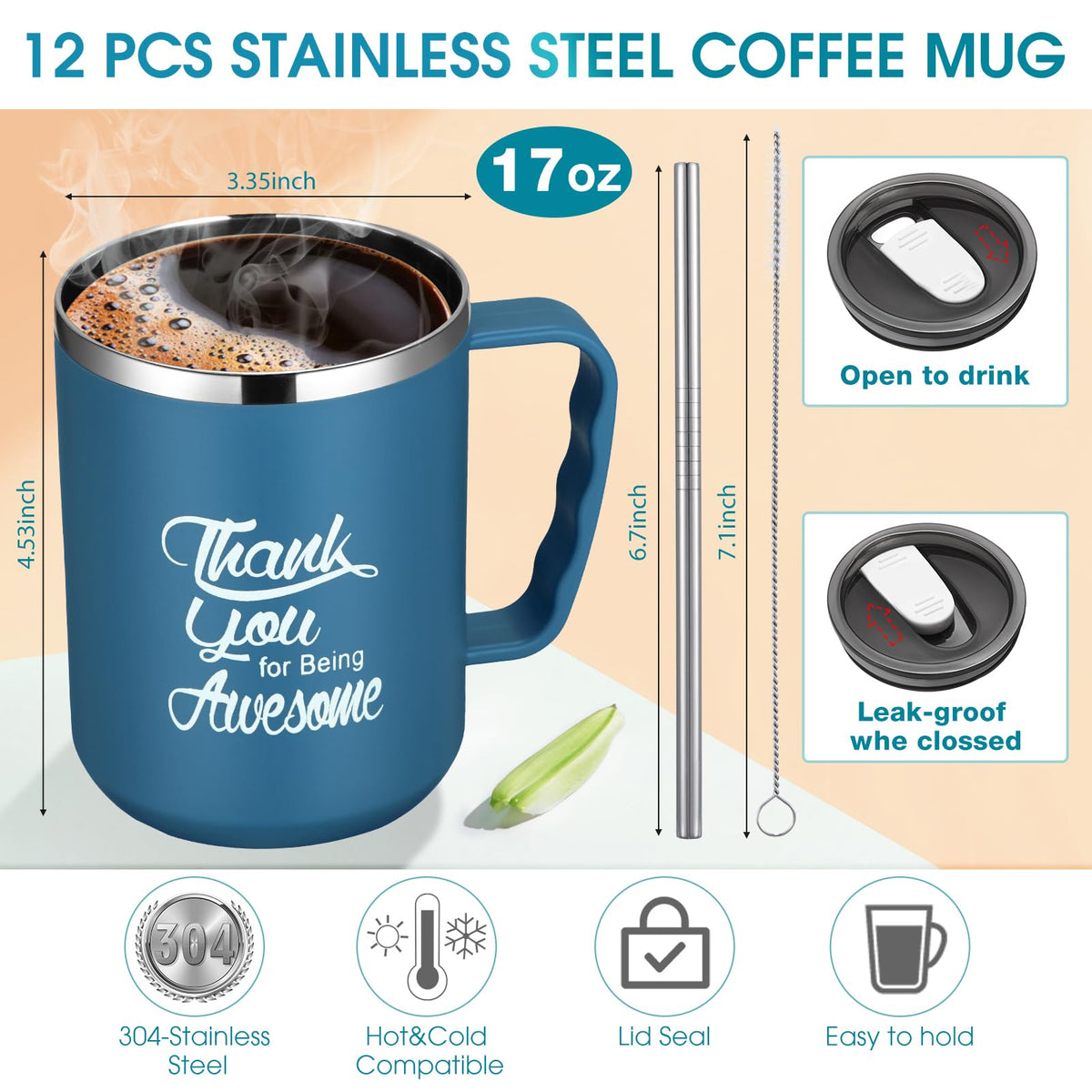 12 Pcs Thank You Coffee Mug Bulk 17oz Employee Appreciation Gift