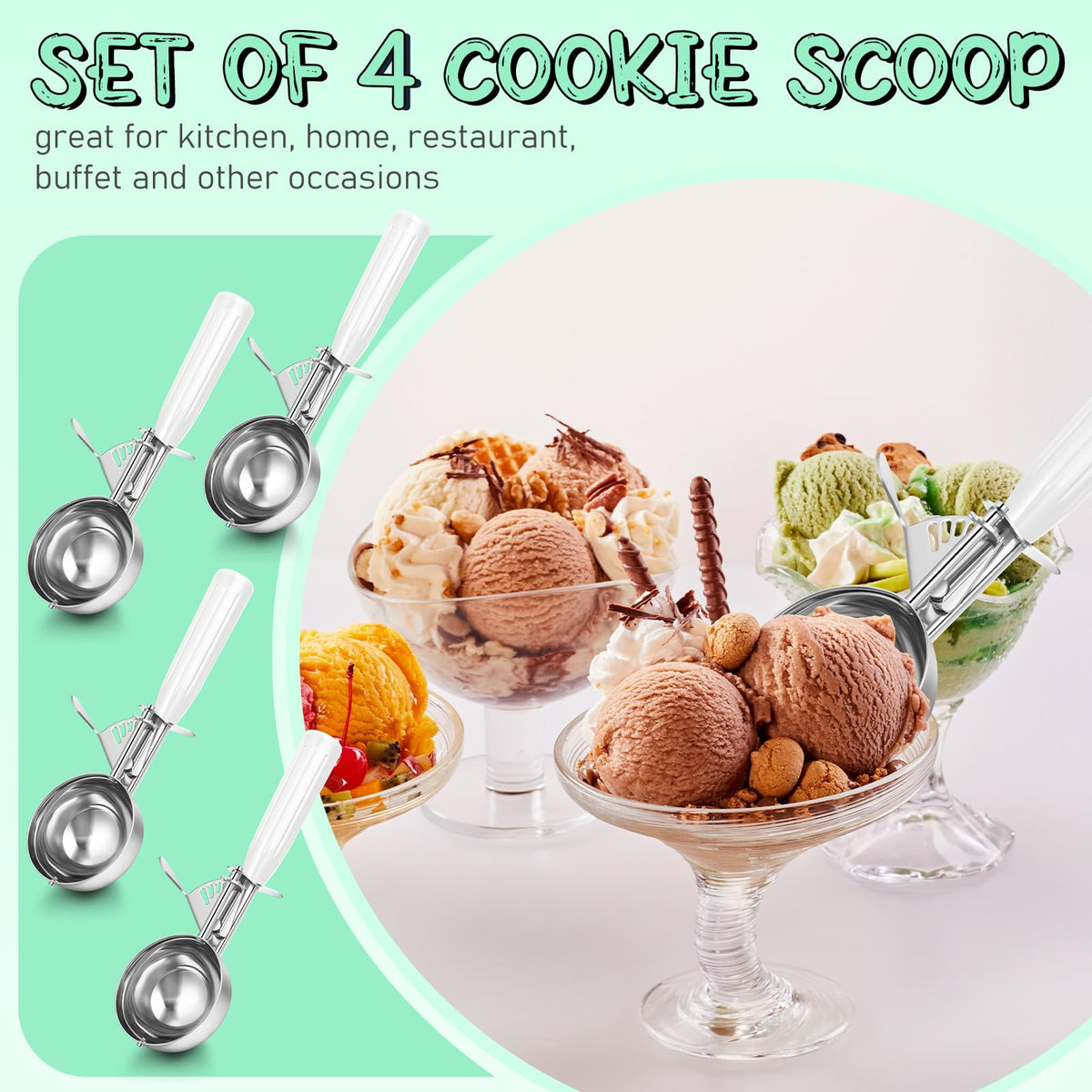 4 Pcs Ice Cream Scooper with Trigger (4 Count)