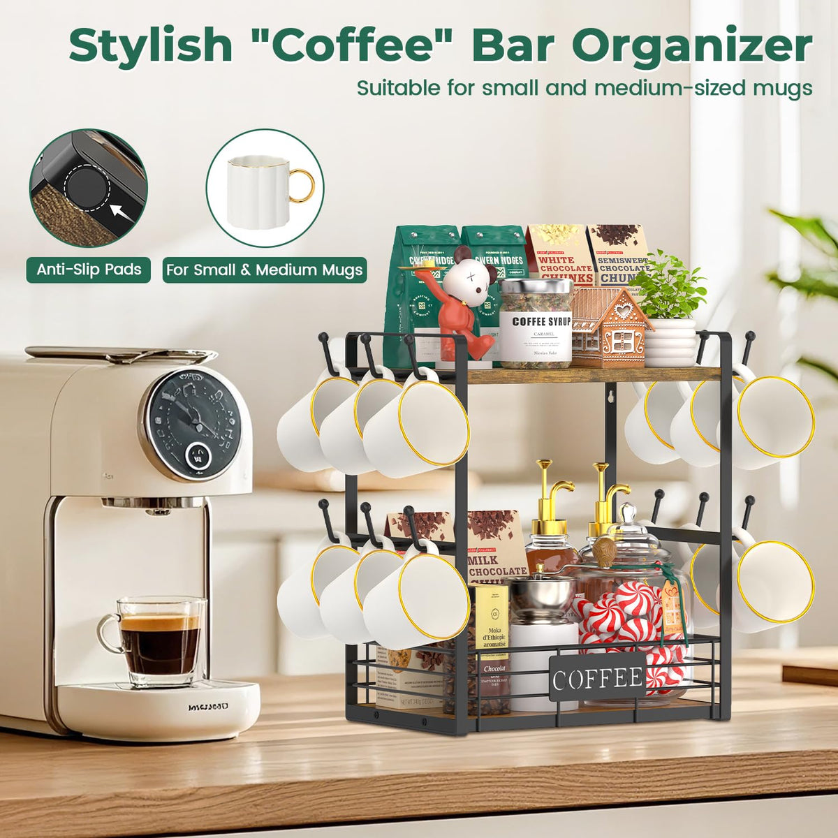 Coffee Mug Cup Holder Tree Bar Station Organizer