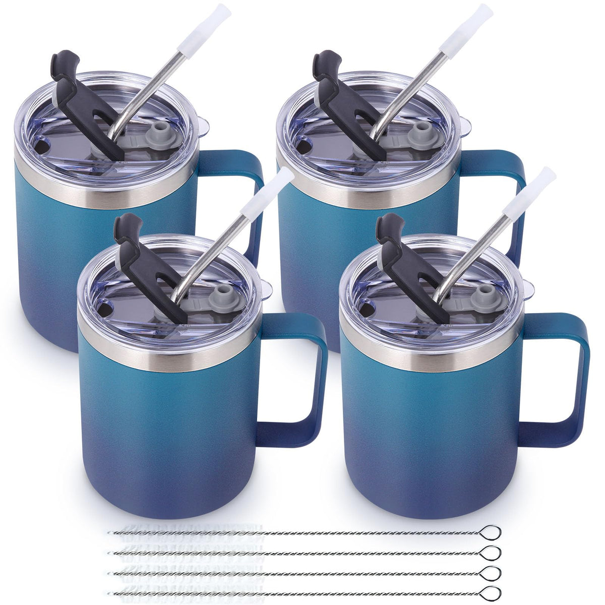 12oz Insulated Leakproof Coffee Mug with Flip & Straw Lid Bulk 4 Pack (4 Count)