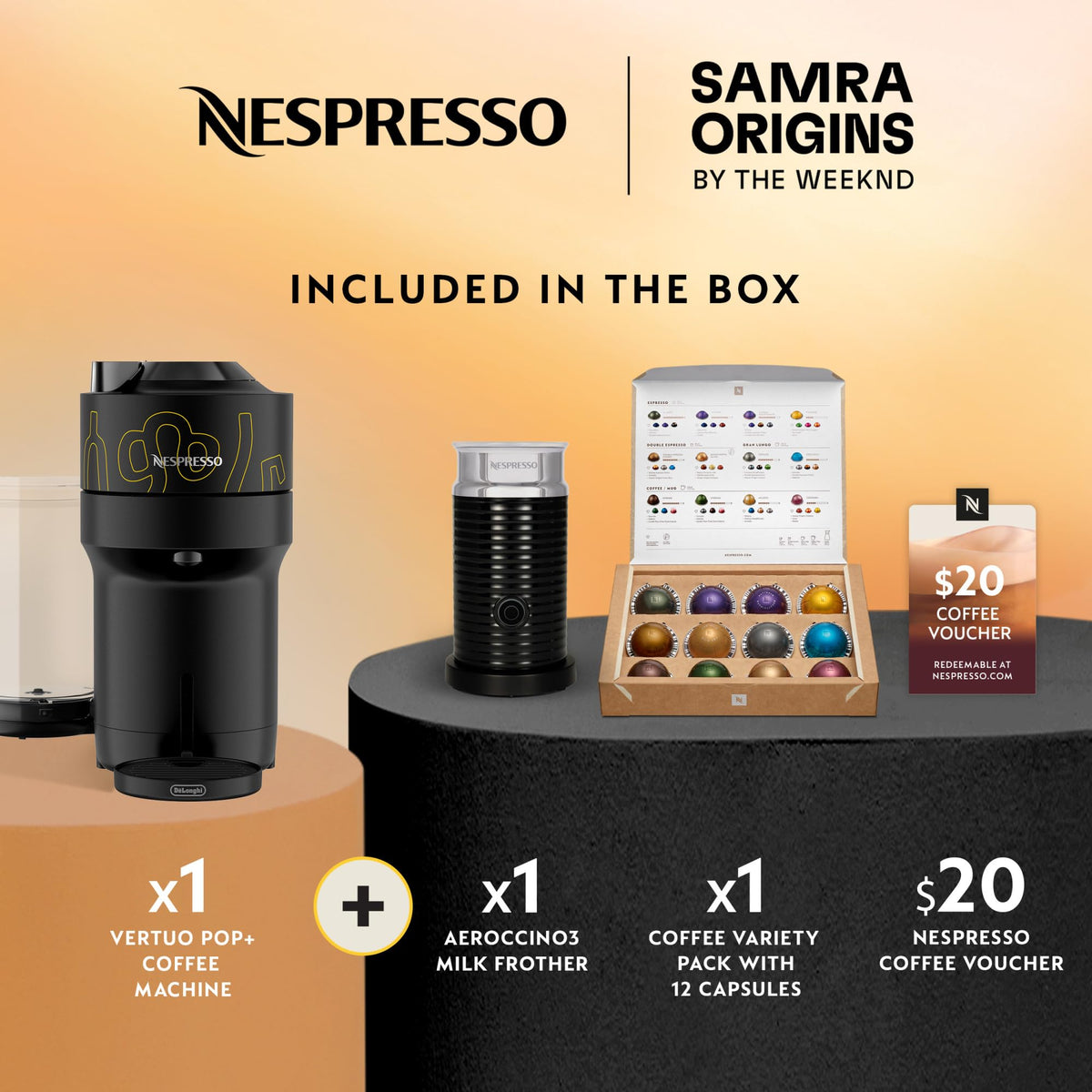 Samra Origins Vertuo Pop+ Coffee Machine with Milk Frother