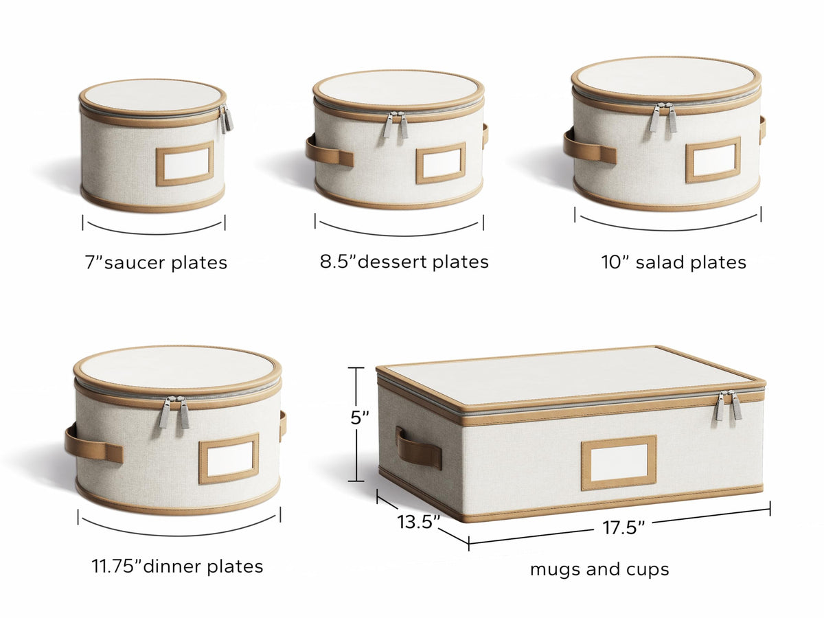 5 Piece Hard Shell China Storage Containers with Brown Leather Trim (5 Count)