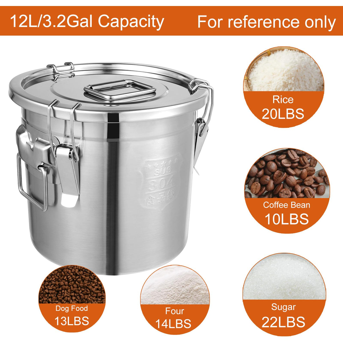 304 Stainless Steel Airtight Canister for Kitchen