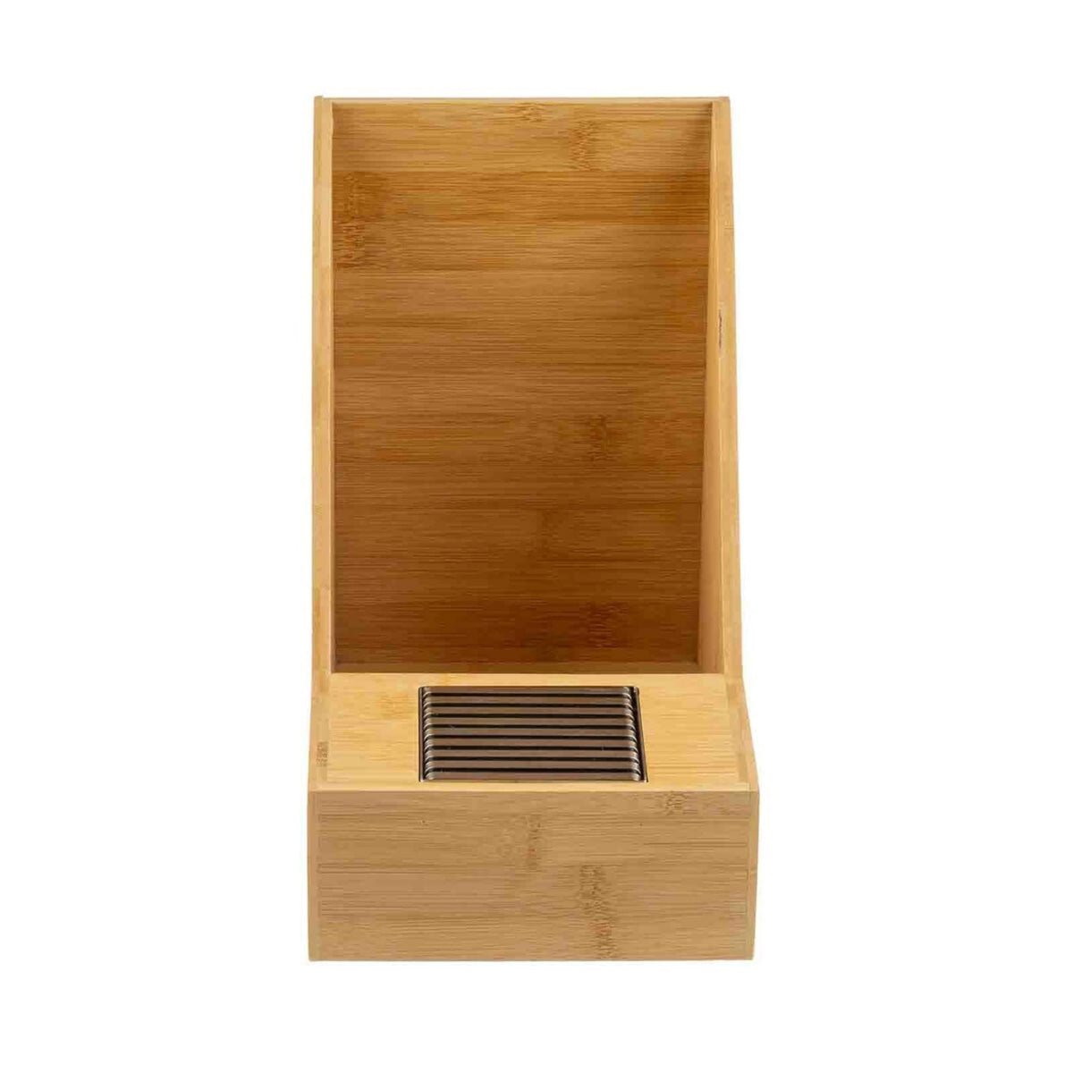 12643 Single Bamboo Wood Airpot Rack with Stainless Steel Drip Tray